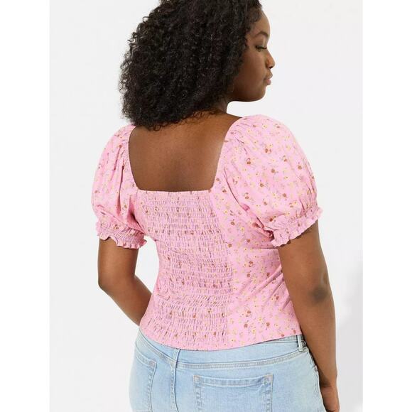 Torrid Pink Challis Puff Sleeve Crop Top Size 2 (18/20) Women’s Plus Casual - Picture 2 of 9